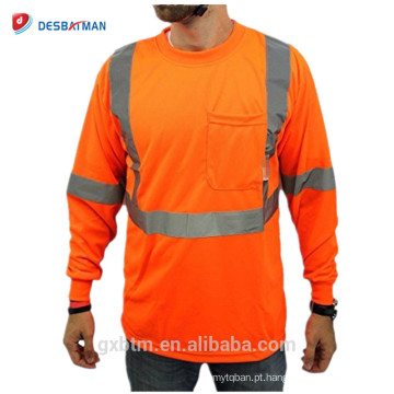 Class 2 High Visibility Reflective Neon Orange Color Moisture Wicking Mesh Polo Shirt Long Sleeve